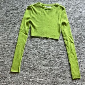 Pull&Bear Bright Green Ribbed Crop Top